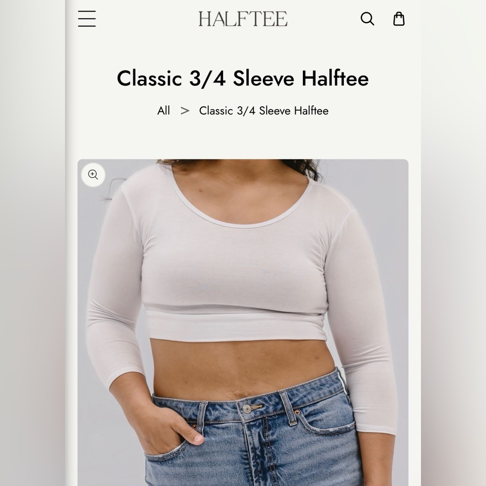 HALF TEE Women's Classic 3/4 Sleeve Top - White